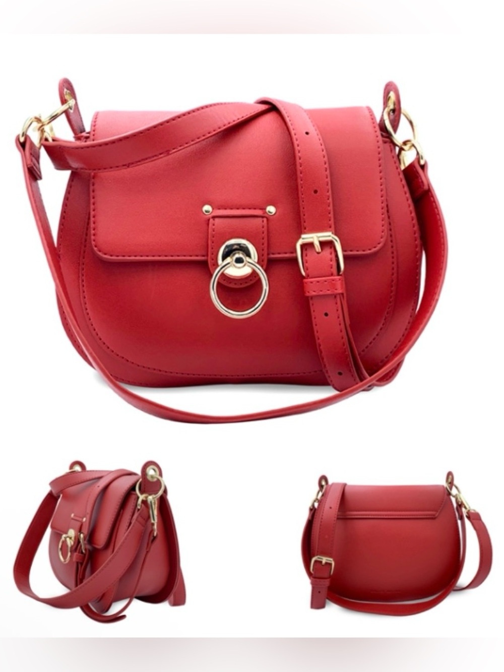 Badgley Mischka Red Saddle Crossbody with Gold Hardware NWT $129 Retail - Picture 3 of 6